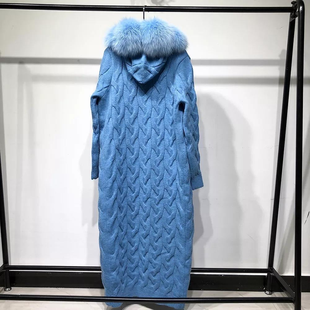 Fox Fur Cashmere/Knit Cardigan in blue