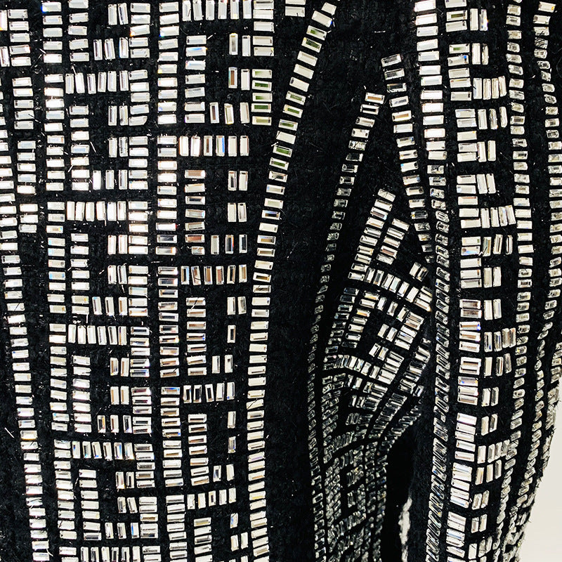BLAZER DOPPIOPETTO IN TWEED NERO CON DECORAZIONI