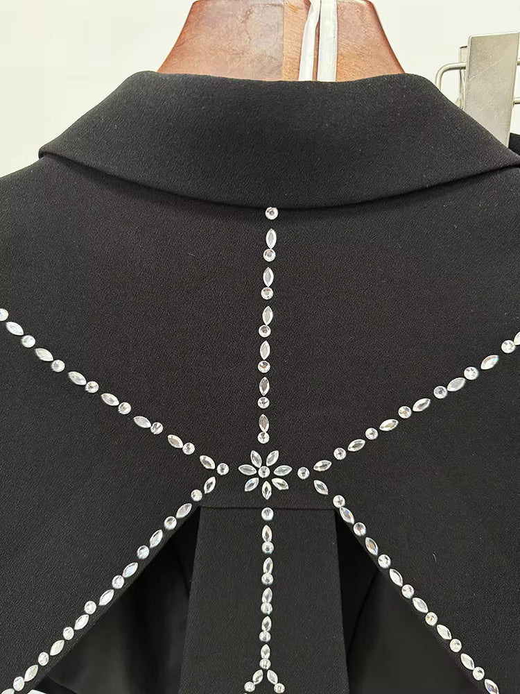 Beaded Diamond Hollow Out Single Button Jacket Pants Set