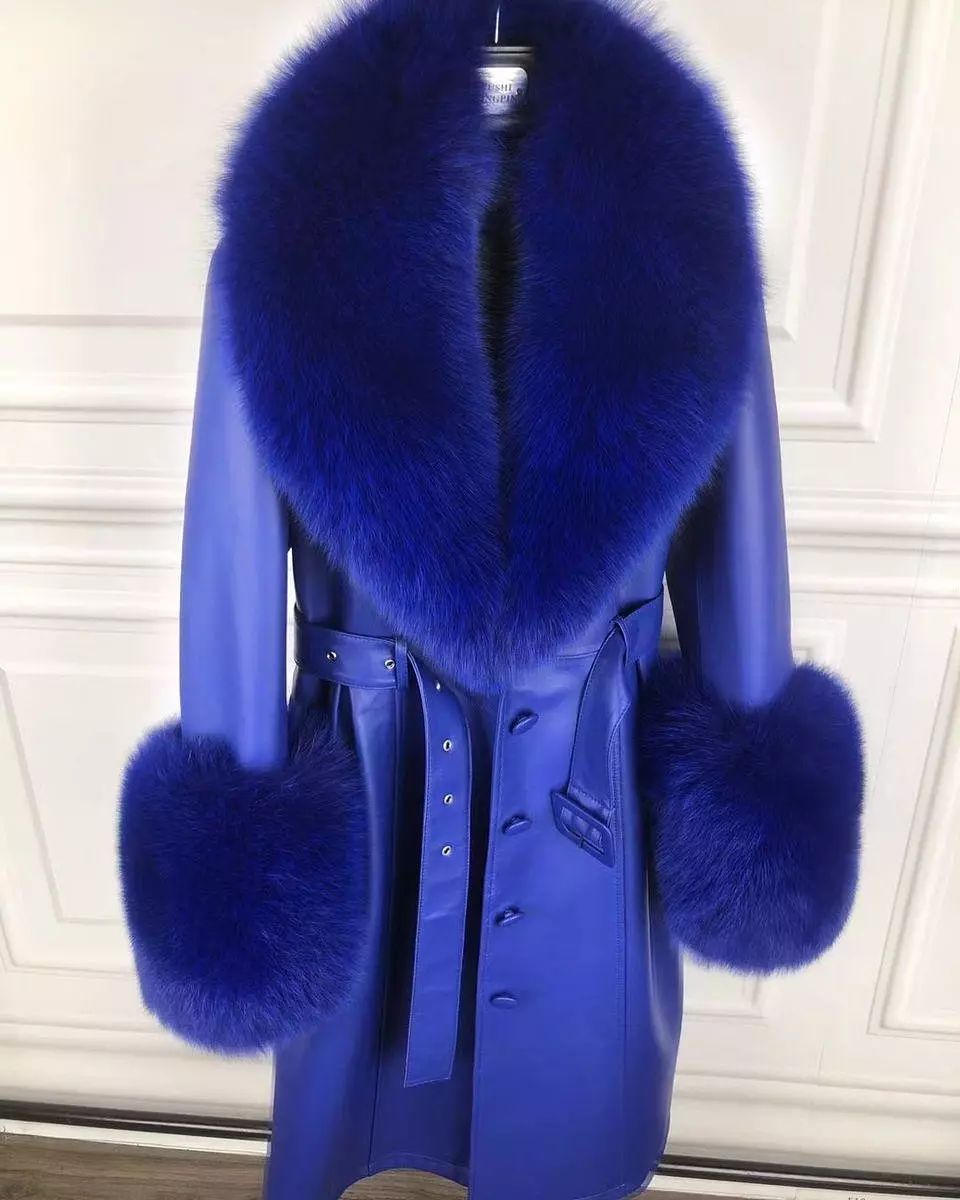 ABRIGO DE PIEL GENUINA DE ZORRO EN AZUL REAL