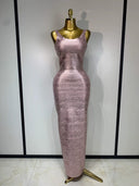 Rose Metallic Bandage Maxi Dress
