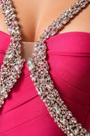Crystal-Embellished Bandage Midi Dress