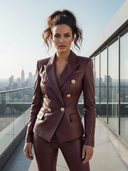 Double-Breasted Leather Blazer