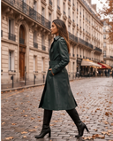 Forest Green Faux Leather Belted Trench Coat