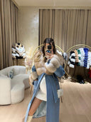 Real Fox Fur Cashmere Coat in baby blue