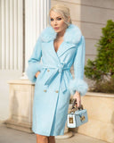 Luxurious Fox Fur Cashmere Coat in baby blue