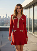 Elegant Crystal Knit Long Sleeve Mermaid Fishtail Mini Party Dress