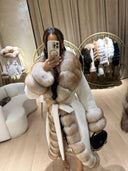 CAPPOTTO IN VERA PELLICCIA DI VOLPE CON ALCANTARA IN BIANCO