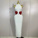 White Rose Detail Halter Midi Dress