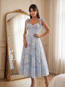 Light Blue Floral Tie-Shoulder Midi Dress