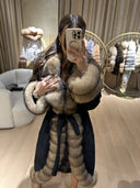 Real Fox Fur with Alkantara Coat in black