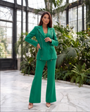Emerald Green Lace-Up Blazer & Flared Trousers Set