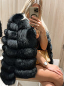 Black Chic Fox Fur Jacket