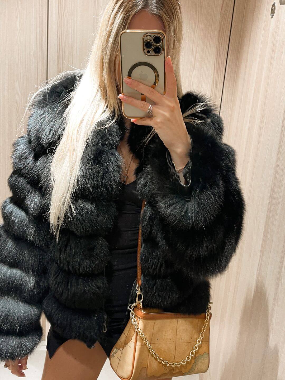 Black Chic Fox Fur Jacket