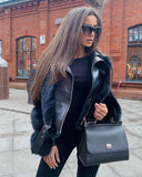 Fox Fur Genuine Leather Jacket in black