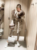 Beige Parka Fox Fur Jacket