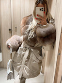 Beige Parka Fox Fur Jacket