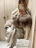 Beige Parka Fox Fur Jacket