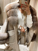 Beige Parka Fox Fur Jacket