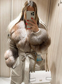 Beige Parka Fox Fur Jacket