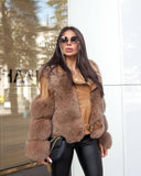Fox Fur Genuine Leather Jacket in camel