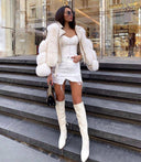 Fox Fur Genuine Leather Jacket in off-white