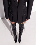Black Oversized Corset Lace-Up Blazer with Peak Lapels