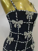 Black Pearl & Crystal Bow Mini Dress