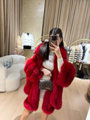 Fox Fur Cashmere Poncho in red