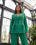 Emerald Green Lace-Up Blazer & Flared Trousers Set