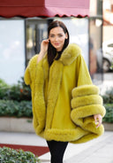 Fox Fur Cashmere Poncho in khaki