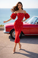 Off-Shoulder Bandage Midi Dress