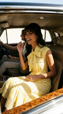 Pastel Yellow Bow Lace Midi Dress