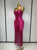 Ruched Fringe Bandage Dress