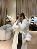 Real Fox Fur Cashmere Coat in white