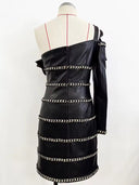 Black chain trim mini dress, back view