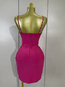Hot Pink Pearl & Crystal Bow Mini Dress