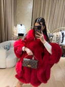 Fox Fur Cashmere Poncho in red