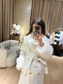 Real Fox Fur Cashmere Coat in white