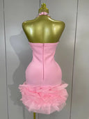 Pink Crystal Halter Bandage Mini Dress