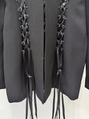 Black Oversized Corset Lace-Up Blazer with Peak Lapels