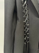 Black Oversized Corset Lace-Up Blazer with Peak Lapels