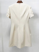 Ivory 3D Floral Appliqué Short-Sleeve Mini Dress with Crystal Drops