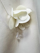 Ivory 3D Floral Appliqué Short-Sleeve Mini Dress with Crystal Drops