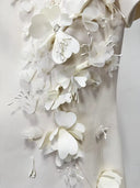 Ivory 3D Floral Appliqué Short-Sleeve Mini Dress with Crystal Drops