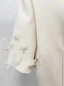 Ivory 3D Floral Appliqué Short-Sleeve Mini Dress with Crystal Drops