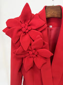 Red 3D Flower Appliqué Blazer & Flared Trousers Set