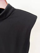Black Mock-Neck Draped Maxi Dress with Gold Zip Slit
