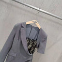 Grey Asymmetric Blazer Maxi Dress with Lace Corset Inset