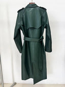 Forest Green Faux Leather Belted Trench Coat